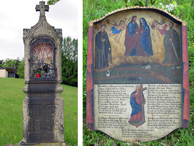 Der Pernstoaner Bildstock in Oberhart und das Urbild (rechts)
